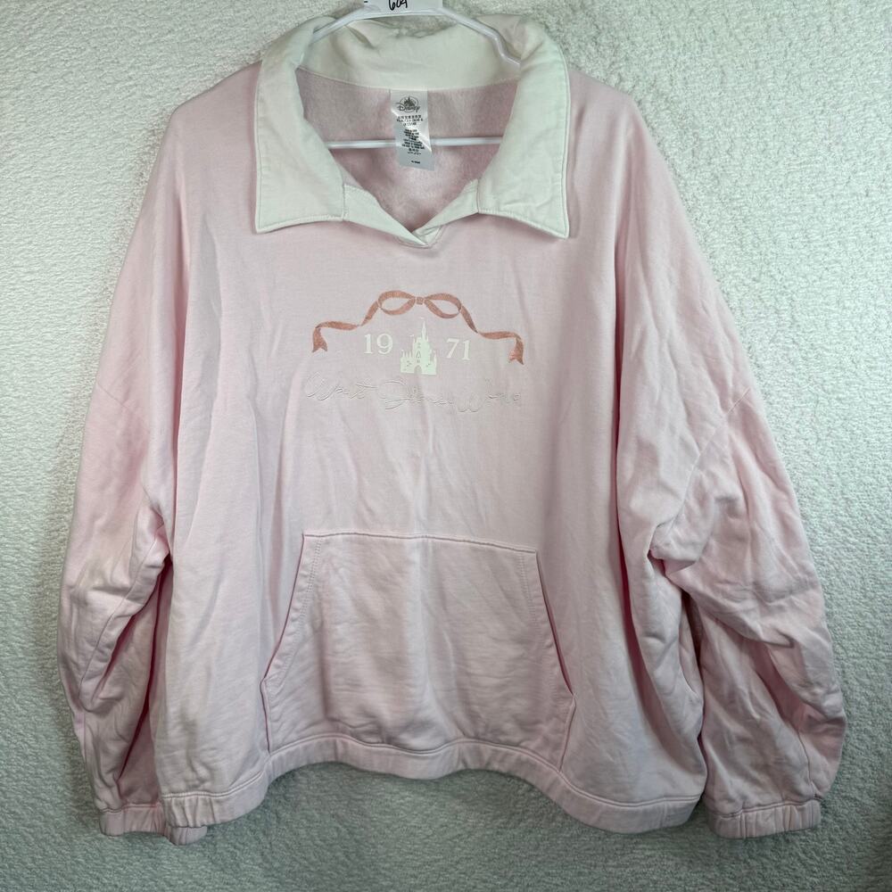 2026 Walt Disney World 1971 Rose Gold Bow Castle Pink Collared Sweatshirt XL
